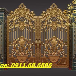 Cổng nhôm đúc hoa lá tây