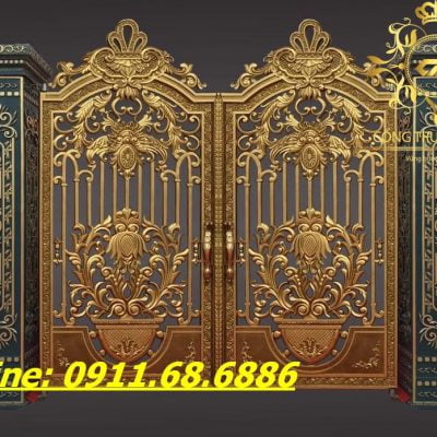 Cổng nhôm đúc hoa lá tây